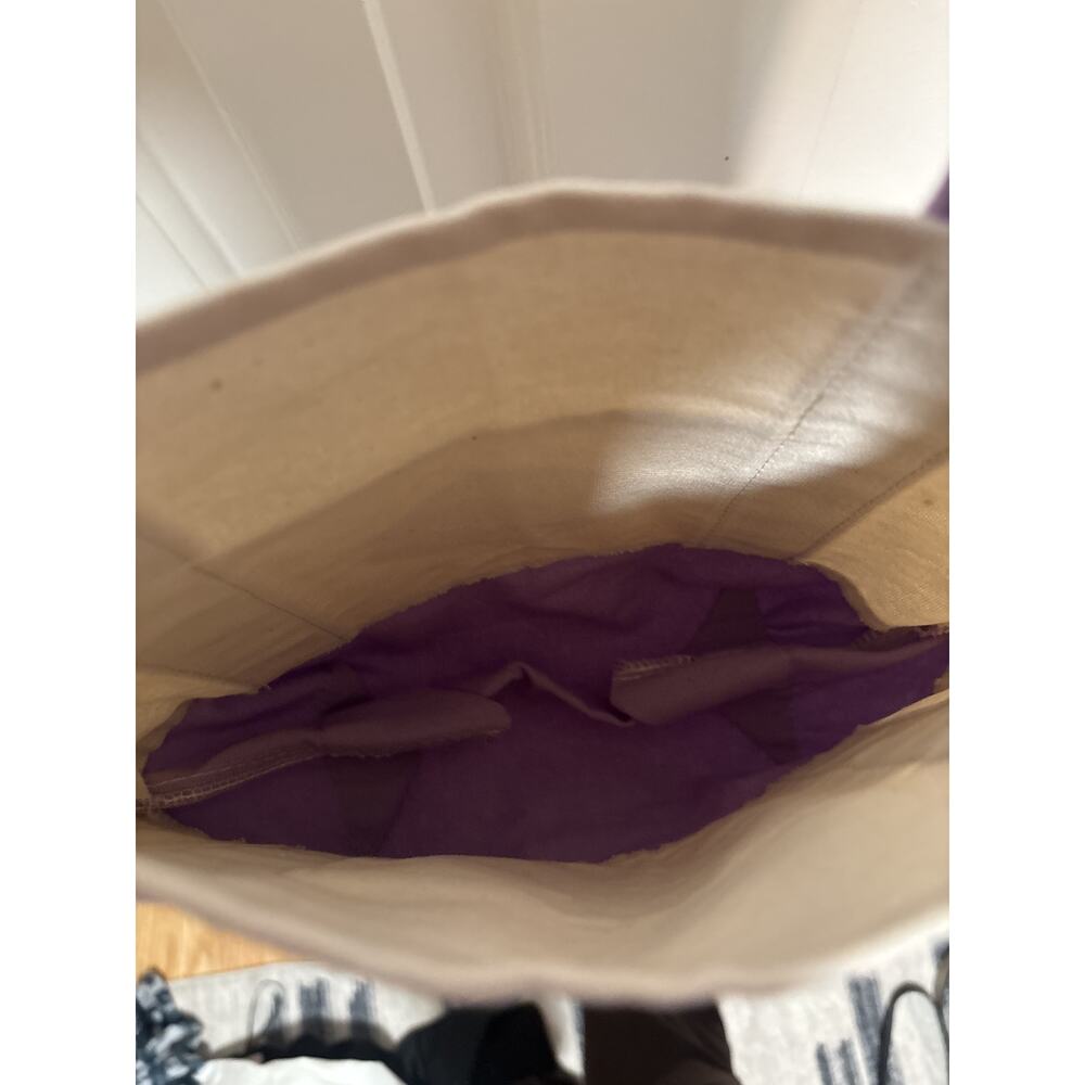 Trader Joe's Canvas Tote Bag with Purple Handles - Picture 5 of 6